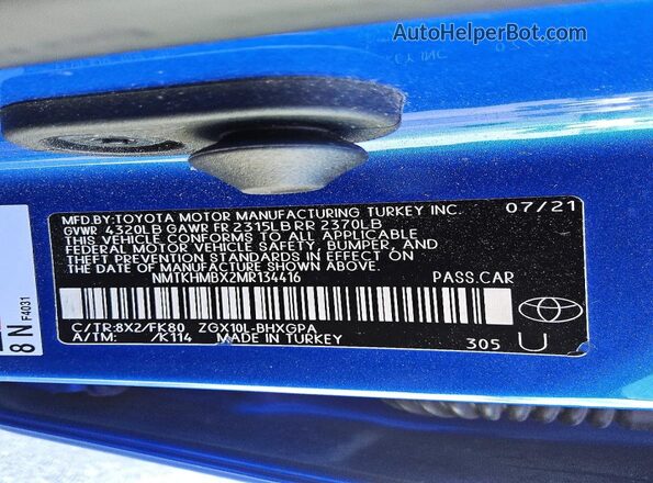 NMTKHMBX2MR134416 2021 TOYOTA C-HR Blue Շարժիչի բաժամունքի տեսք