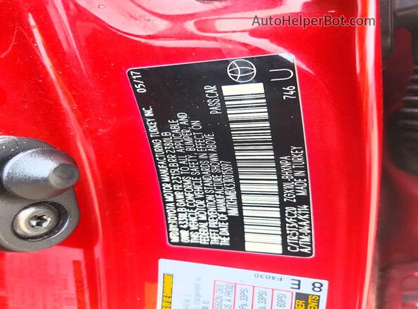 NMTKHMBX3JR015897 2018 TOYOTA C-HR Red VIN կոդի պիտակի տեսք