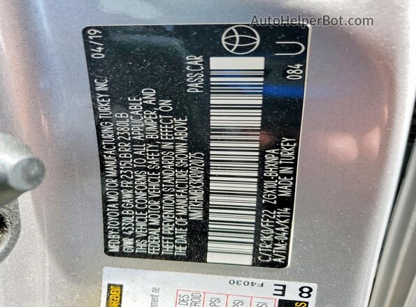 NMTKHMBX3KR092075 2019 TOYOTA C-HR Silver Սալոնի 360 աստիճան տեսք