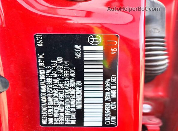 NMTKHMBX3MR131380 2021 TOYOTA C-HR Red VIN sticker view