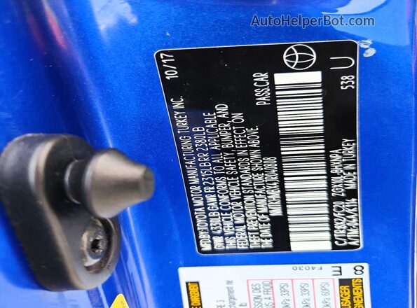 NMTKHMBX4JR040808 2018 TOYOTA C-HR Blue Вид підкапотного простору