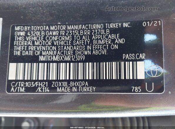 NMTKHMBX5MR123099 2021 TOYOTA C-HR Gray Vista del compartimento del motor