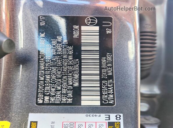 NMTKHMBX6JR042334 2018 TOYOTA C-HR Серый Вид наклейки с VIN-кодом