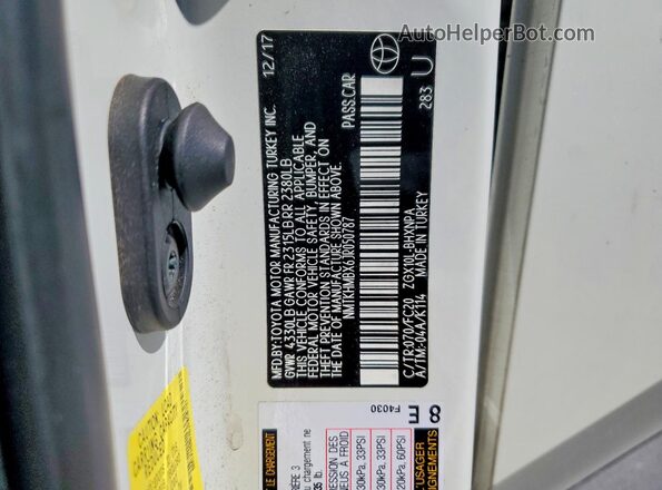 NMTKHMBX6JR050787 2018 TOYOTA C-HR Белый Вид подкапотного пространства