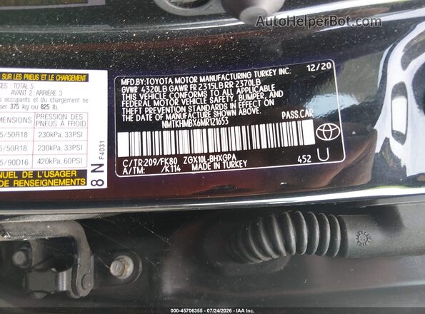 NMTKHMBX6MR121653 2021 TOYOTA C-HR Черный Вид подкапотного пространства