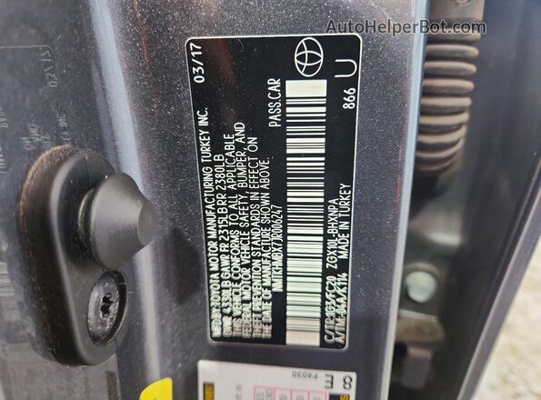 NMTKHMBX7JR006247 2018 TOYOTA C-HR Charcoal VIN კოდის სტიკერის ხედი