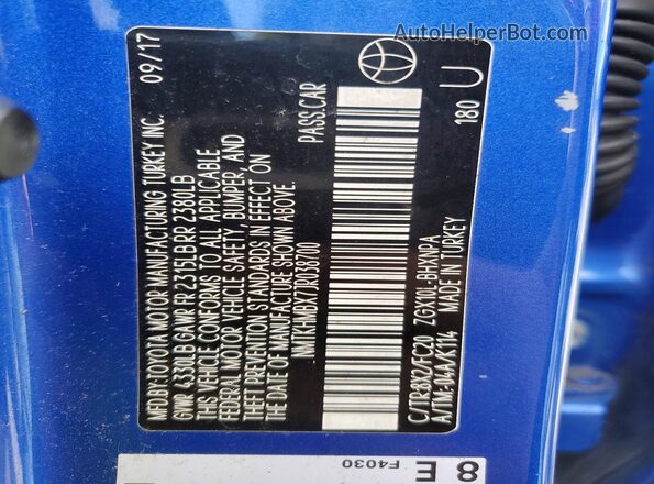 NMTKHMBX7JR038700 2018 TOYOTA C-HR Blue VIN კოდის სტიკერის ხედი