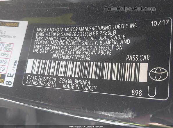 NMTKHMBX7JR039748 2018 TOYOTA C-HR Black Շարժիչի բաժամունքի տեսք