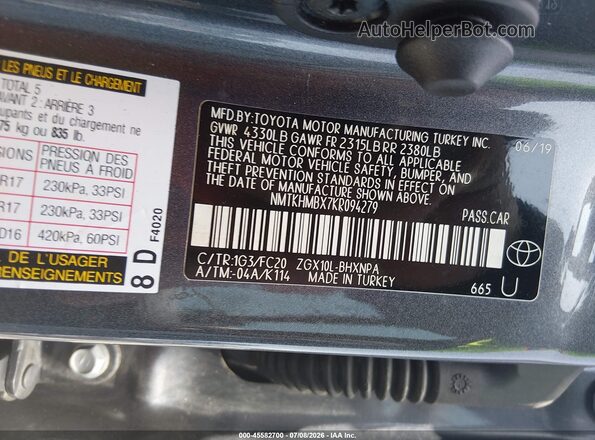 NMTKHMBX7KR094279 2019 TOYOTA C-HR Gray Engine compartment view