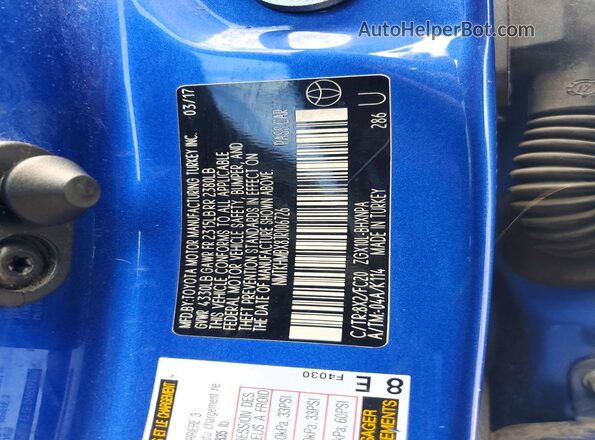 NMTKHMBX8JR006726 2018 TOYOTA C-HR Blue VIN կոդի պիտակի տեսք