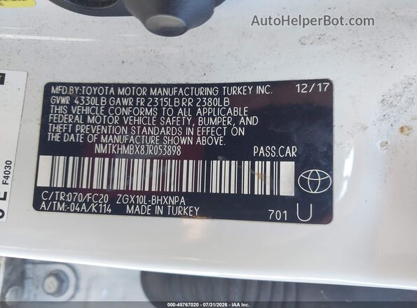 NMTKHMBX8JR053898 2018 TOYOTA C-HR White Widok komory silnika