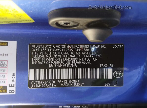 NMTKHMBX9JR021297 2018 TOYOTA C-HR Blue Widok komory silnika