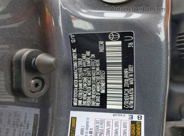 NMTKHMBX9JR051237 2018 TOYOTA C-HR Gray VIN კოდის სტიკერის ხედი