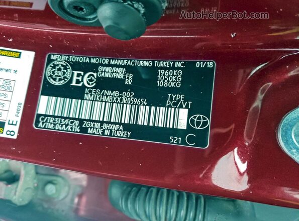 NMTKHMBXXJR059654 2018 TOYOTA C-HR Красный Панорамный вид салона 360°
