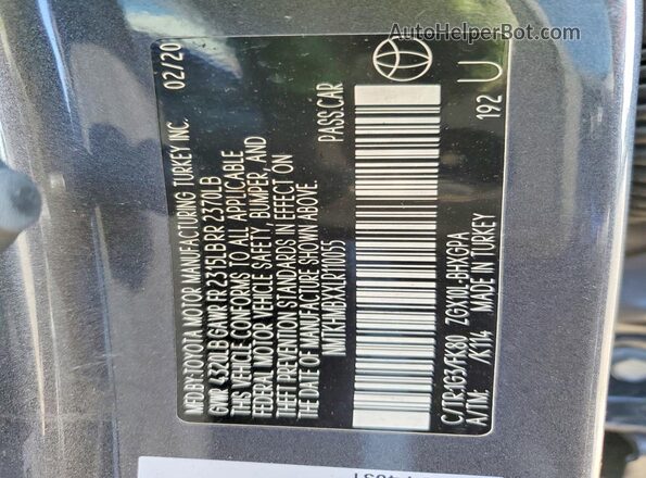 NMTKHMBXXLR110055 2020 TOYOTA C-HR Gray Vista del compartimento del motor