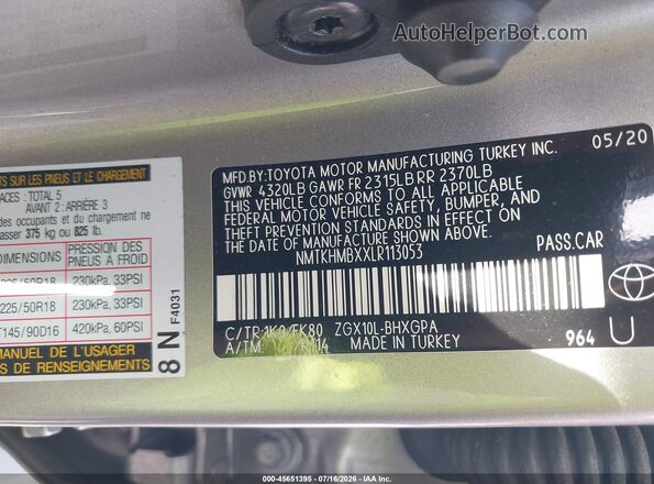 NMTKHMBXXLR113053 2020 TOYOTA C-HR Серебряный Вид подкапотного пространства
