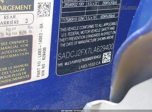 SADCJ2FX7LA629400 2020 JAGUAR F-PACE Синий Вид подкапотного пространства