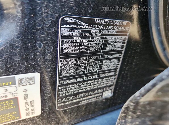 SADCJ2FX7LA661926 2020 JAGUAR F-PACE Black Панорамний вид салону 360°