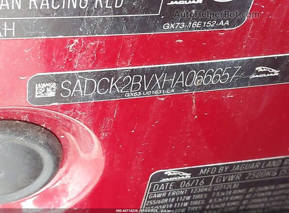 SADCK2BVXHA066657 2017 JAGUAR F-PACE Красный Вид подкапотного пространства