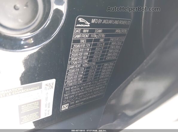 SADCK2FN5KA365250 2019 JAGUAR F-PACE Black Շարժիչի բաժամունքի տեսք