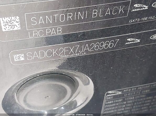 SADCK2FX7JA269667 2018 JAGUAR F-PACE Black ძრავის განყოფილების ხედი
