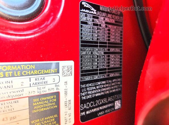 SADCL2GX8LA627308 2020 JAGUAR F-PACE Red Вид підкапотного простору