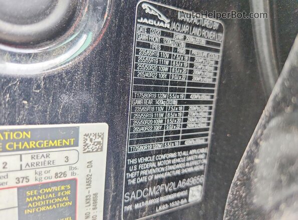 SADCM2FV2LA649656 2020 JAGUAR F-PACE Black Vista del compartimento del motor