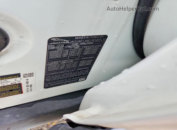 SADCS2FX1LA640552 2020 JAGUAR F-PACE White Вид наклейки з VIN-кодом