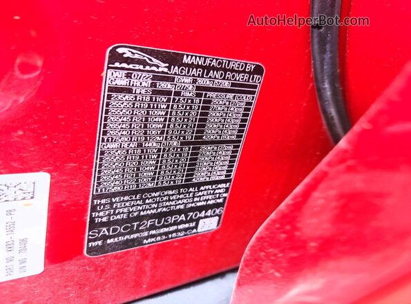 SADCT2FU3PA704406 2023 JAGUAR F-PACE Red Widok wnętrza 360 stopni