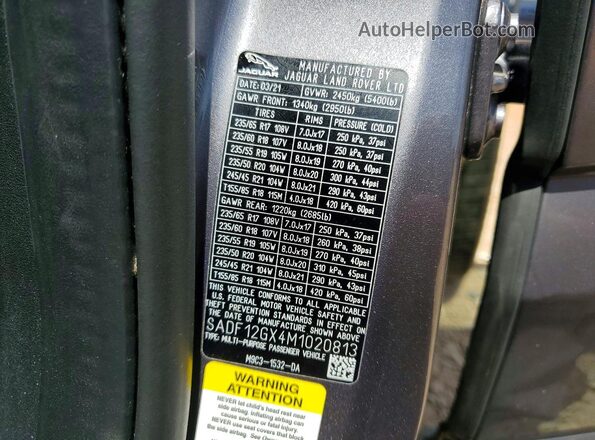 SADF12GX4M1020813 2021 JAGUAR E-PACE Gray Vista interior de 360 grados