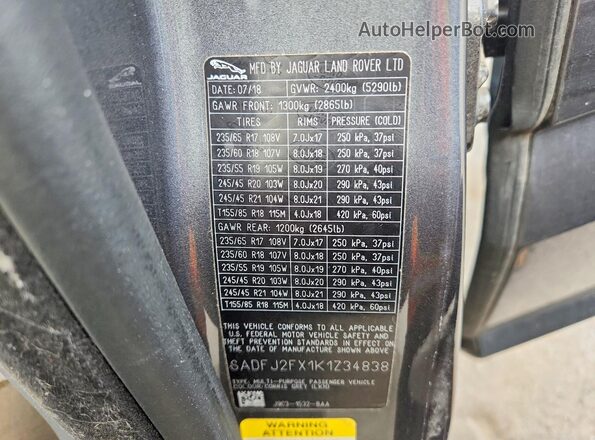SADFJ2FX1K1Z34838 2019 JAGUAR E-PACE Charcoal ძრავის განყოფილების ხედი