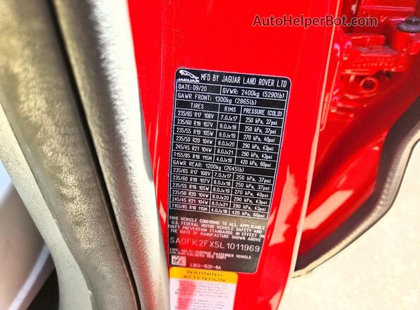 SADFK2FX5L1011969 2020 JAGUAR E-PACE Red Widok wnętrza 360 stopni