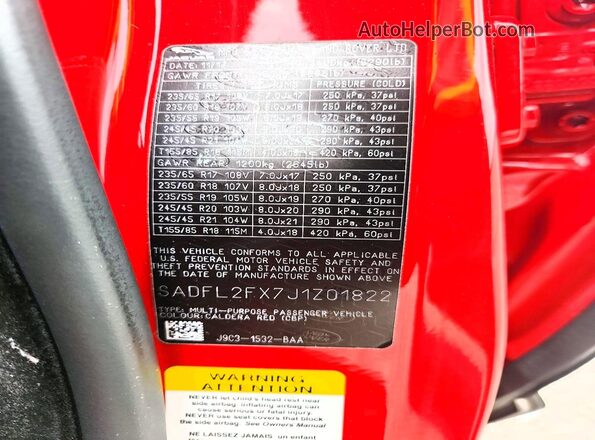 SADFL2FX7J1Z01822 2018 JAGUAR E-PACE Красный Панорамный вид салона 360°