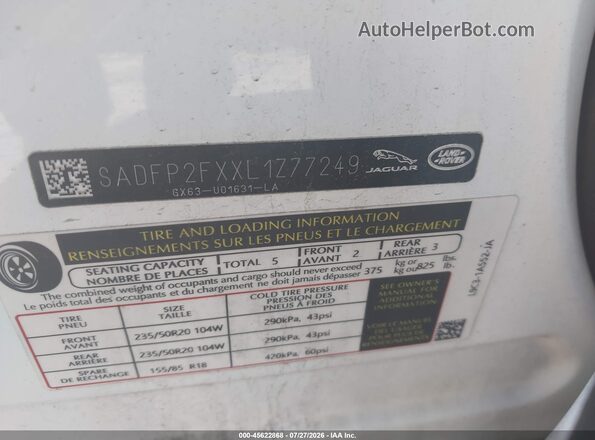 SADFP2FXXL1Z77249 2020 JAGUAR E-PACE White Widok komory silnika