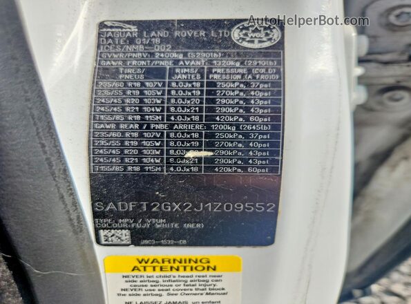 SADFT2GX2J1Z09552 2018 JAGUAR E-PACE White Widok wnętrza 360 stopni