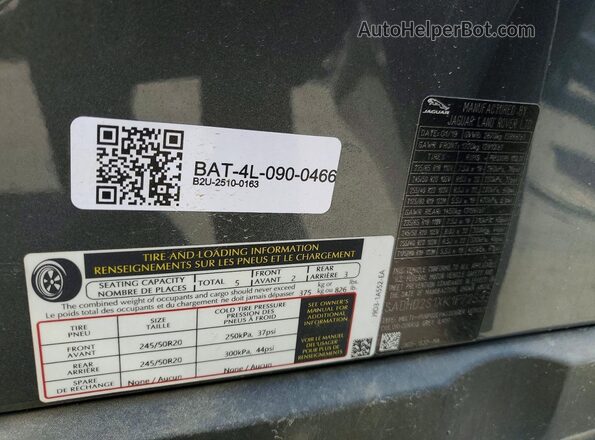 SADHD2S1XK1F72593 2019 JAGUAR I-PACE Charcoal Вид наклейки з VIN-кодом