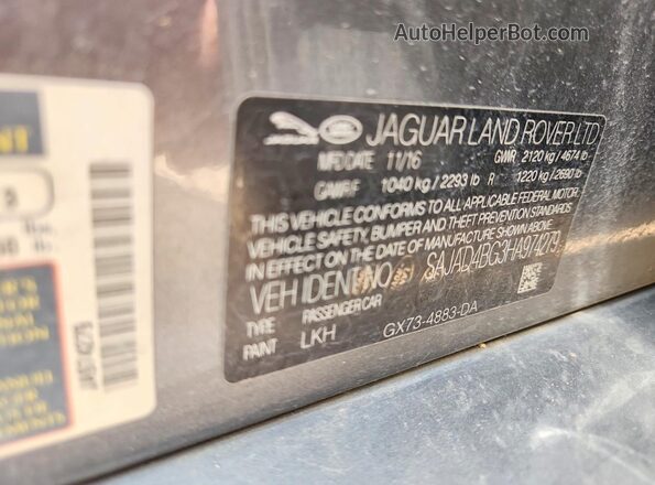 SAJAD4BG3HA974279 2017 JAGUAR XF Серый Вид подкапотного пространства