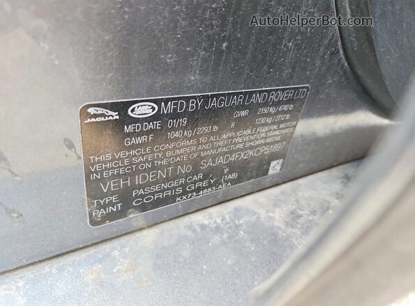 SAJAD4FX2KCP51897 2019 JAGUAR XF Gray Вид підкапотного простору