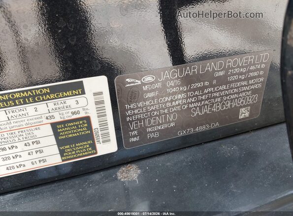 SAJAE4BG9HA950923 2017 JAGUAR XF Черный Вид подкапотного пространства