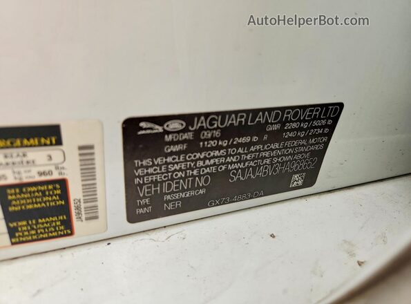 SAJAJ4BV3HA968652 2017 JAGUAR XF Белый Вид подкапотного пространства