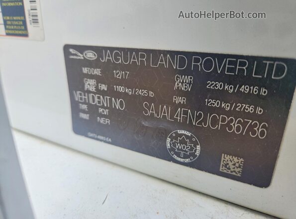 SAJAL4FN2JCP36736 2018 JAGUAR XF White Widok komory silnika