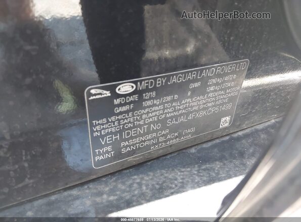 SAJAL4FX8KCP51499 2019 JAGUAR XF Black Vista del compartimento del motor