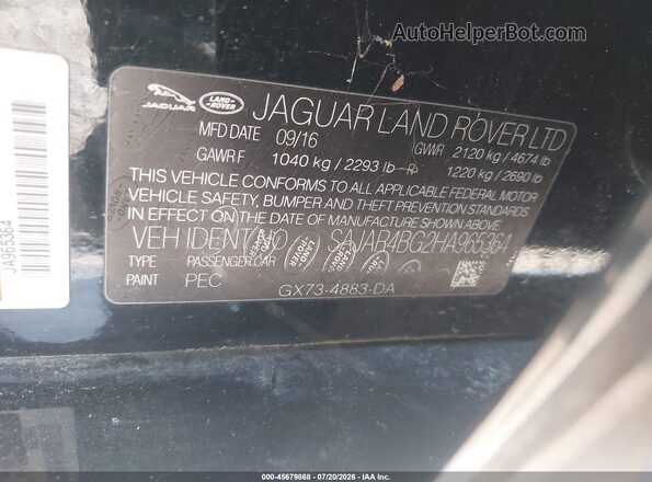 SAJAR4BG2HA965364 2017 JAGUAR XF Black ძრავის განყოფილების ხედი