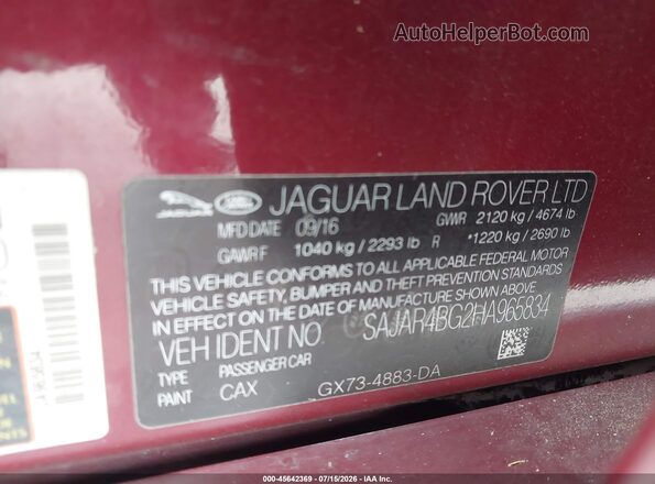 SAJAR4BG2HA965834 2017 JAGUAR XF Burgundy Widok komory silnika