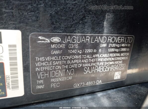 SAJAR4BG5HA947232 2017 JAGUAR XF Черный Вид подкапотного пространства