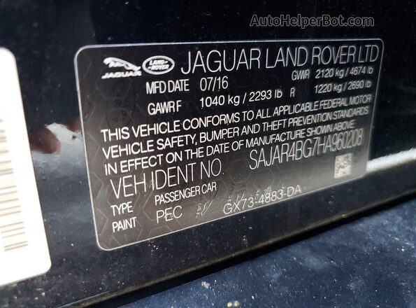 SAJAR4BG7HA960208 2017 JAGUAR XF Черный Вид подкапотного пространства