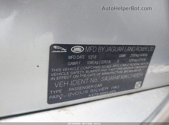 SAJAR4FX8KCP49654 2019 JAGUAR XF Серебряный Вид подкапотного пространства