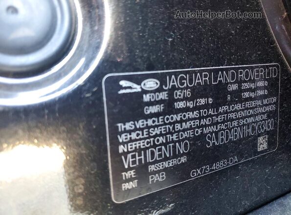 SAJBD4BN1HCY33430 2017 JAGUAR XF Black Vista de la etiqueta del VIN