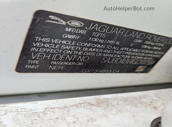 SAJBD4BV4GCY07564 2016 JAGUAR XF Белый Вид подкапотного пространства