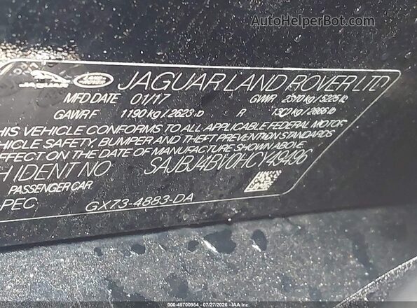 SAJBJ4BV0HCY49496 2017 JAGUAR XF Черный Вид подкапотного пространства